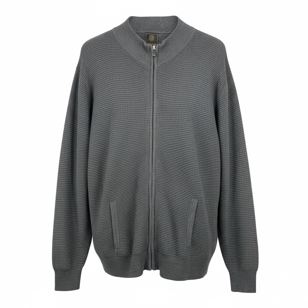 F/X Fusion Mens Full Zip Ribbed Cardigan Sweater Charcoal Heather XL 9101